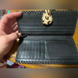Black Leather Wallet with Animal Print Accent
